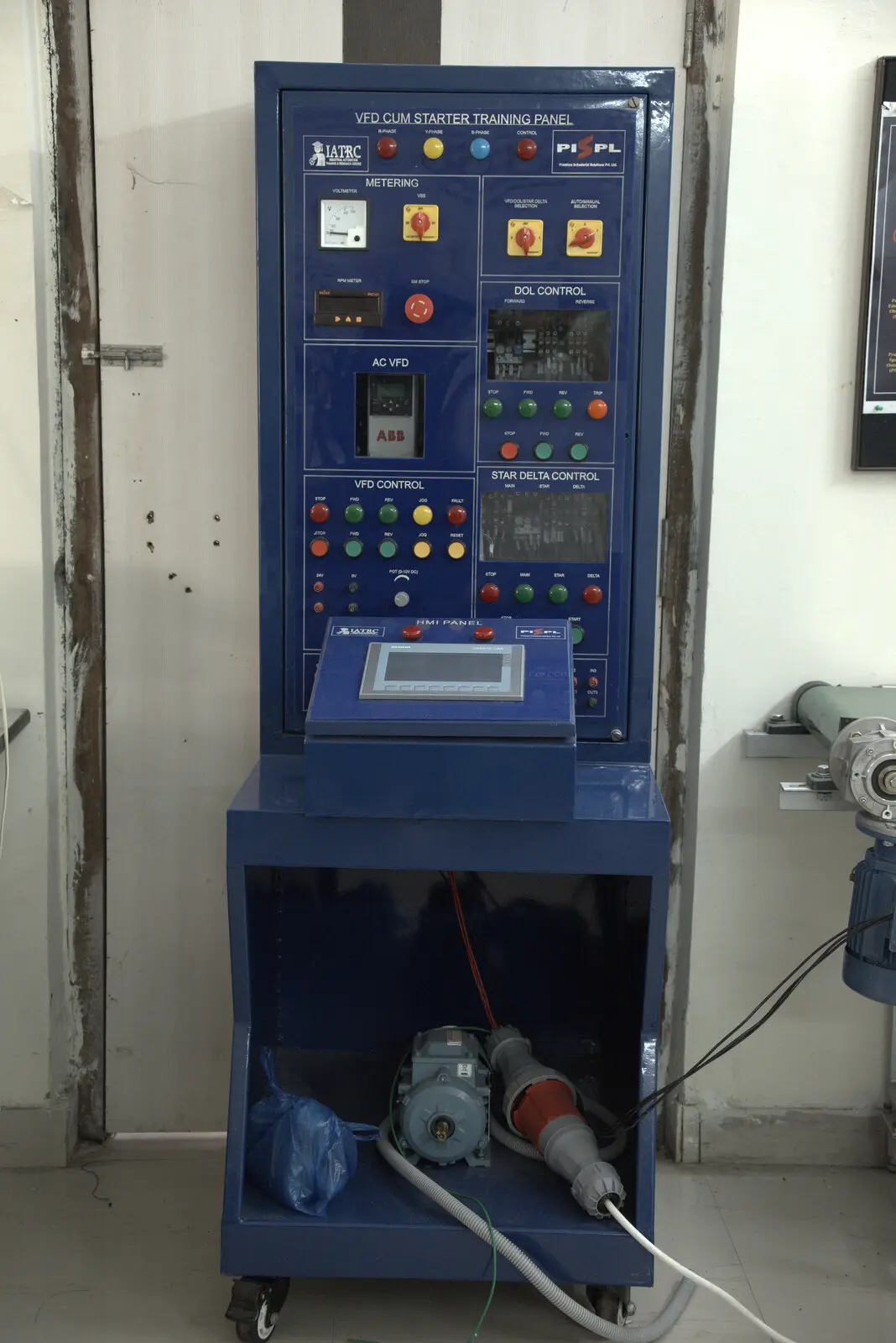 Variable frequency drive (VFD) cum starter training panel with HMI touchscreen in SVIST's Power Electronics Laboratory