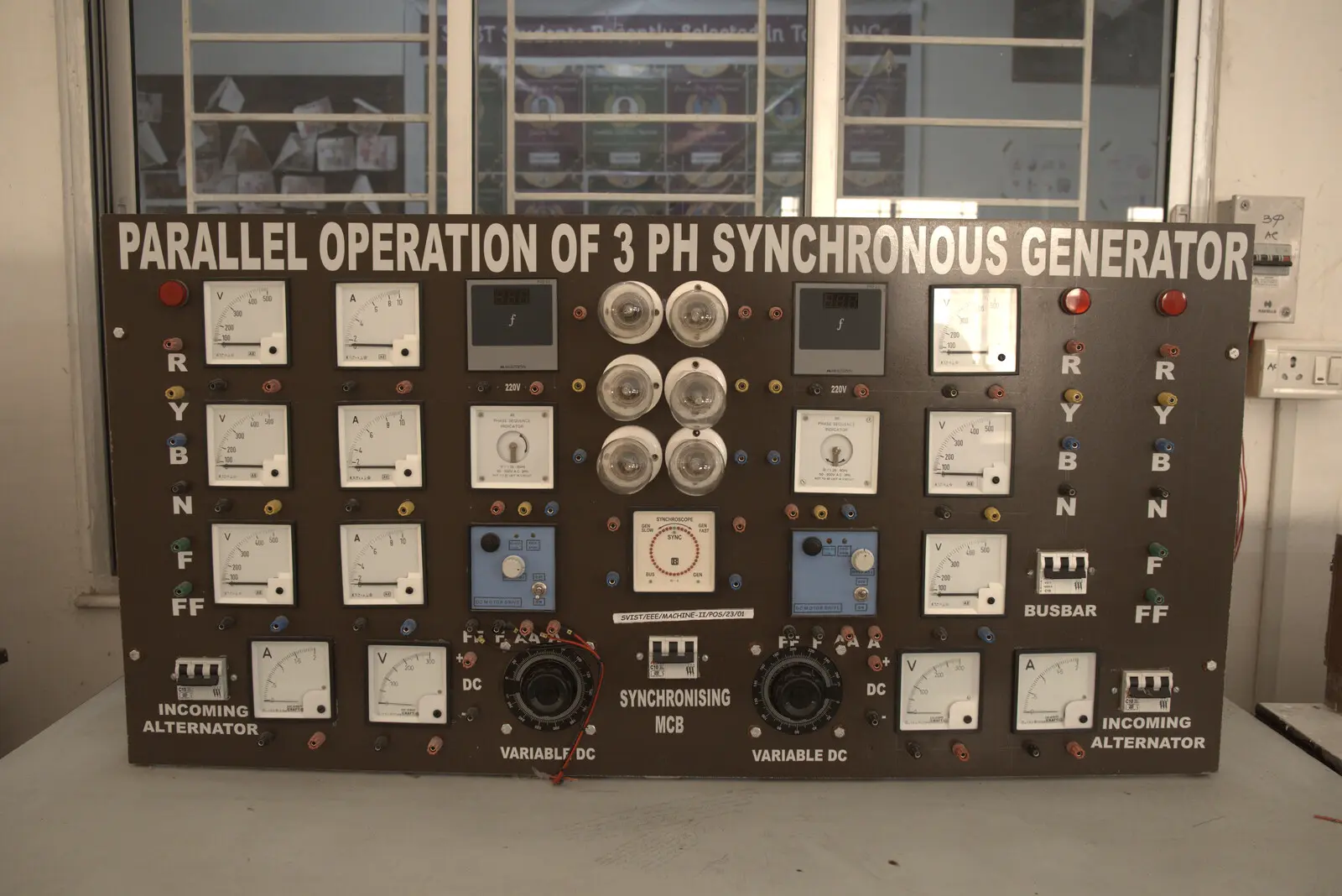 Control panel for parallel operation of a 3-phase synchronous generator in SVIST's Power Systems Laboratory